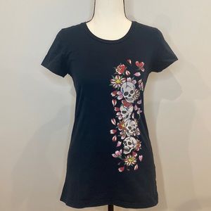 Ed Hardy flowers and skulls tee Y2K vintage Christian Audigier fitted